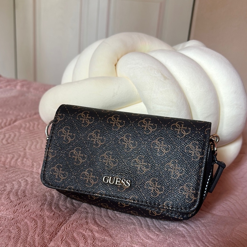 GUESS Monogram Black and Brown Clutch